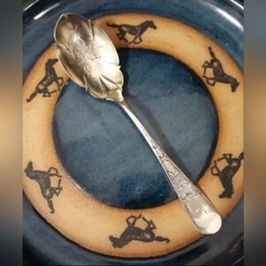 Vntg Michie Sterling Silver Preserves Serving Spoon Bright Cut 8 1/4" 1800's Gol